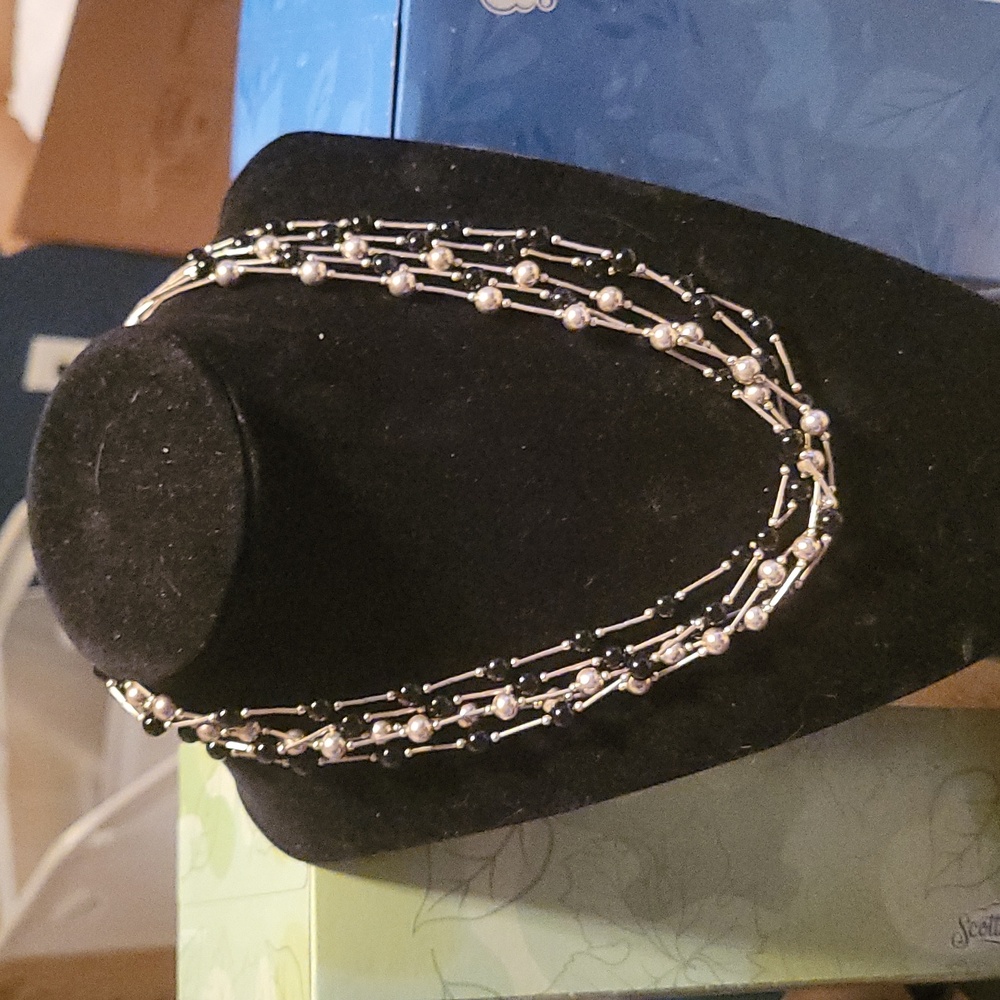 18" Sterling Silver and Black Onyx Multi Strand Liquid Silver Necklace